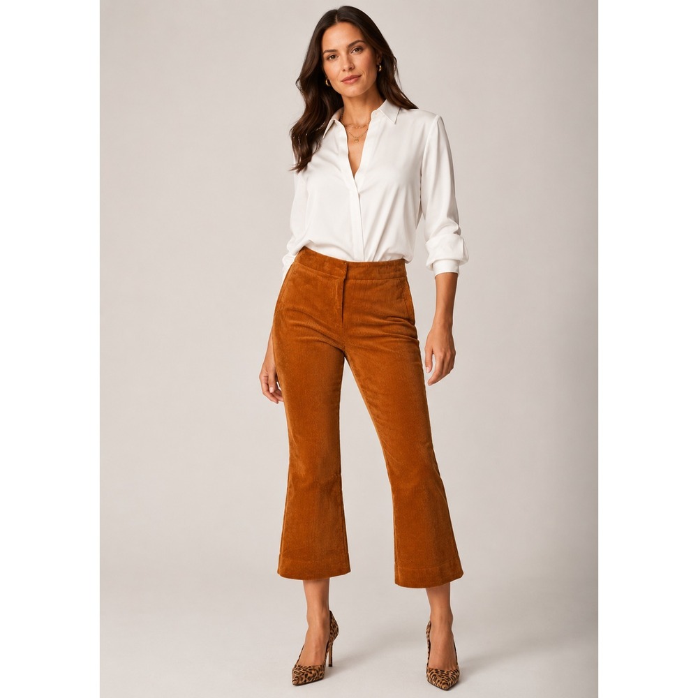 J.Crew Hayden Corduroy Pants Women 6 Copper Flare Crop Winter Preppy Academia